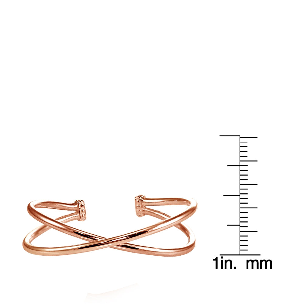 Rose Gold Flashed Sterling Silver High Polished Criss Cross Cuff Bangle Bracelet-4
