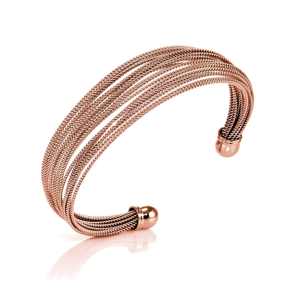 Rose Gold Flashed Stainless Steel Rope Cuff Bracelet-2