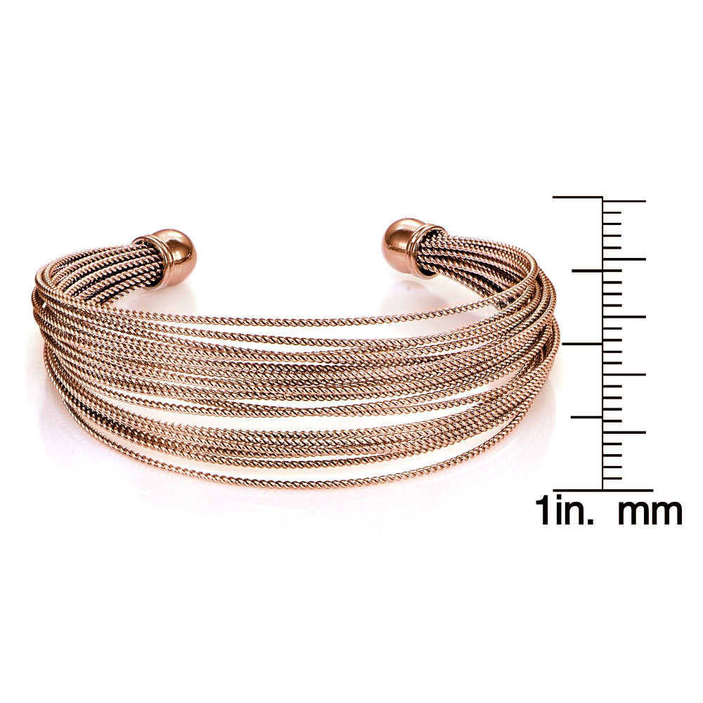 Rose Gold Flashed Stainless Steel Rope Cuff Bracelet-3