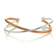 Rose Gold Flashed Sterling Silver Polished & Twist Two Tone Criss Cross Cuff Bangle Bracelet