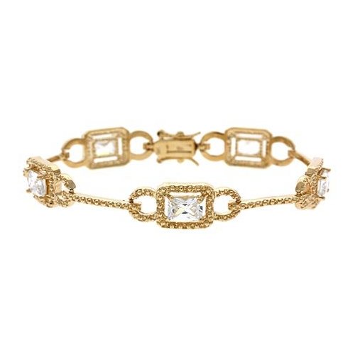 18K Gold over Sterling Silver CZ Link & Bar Bracelet
