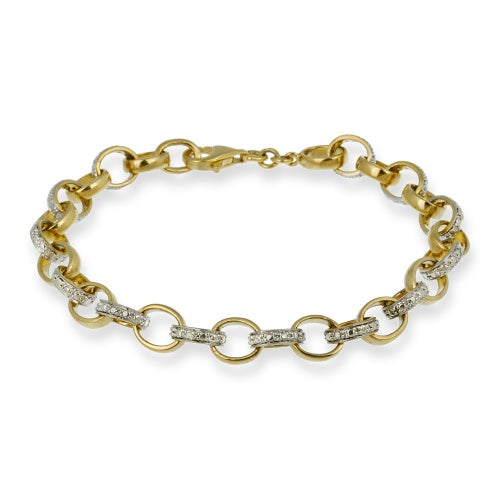 18k Gold over Silver Diamond Accent Circle & Bar Link Bracelet