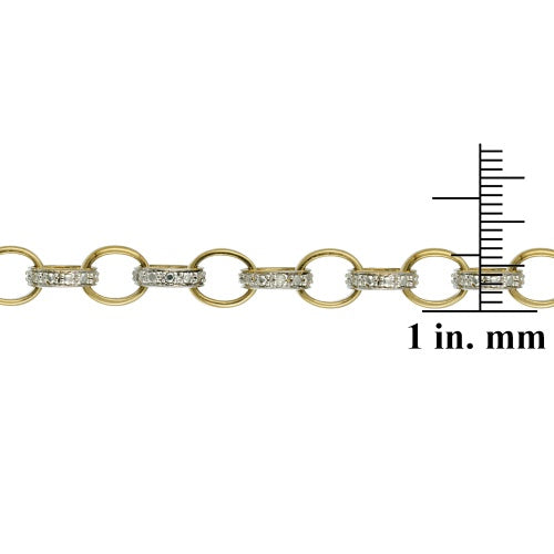 18k Gold over Silver Diamond Accent Circle & Bar Link Bracelet-3
