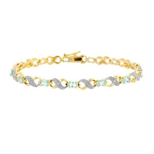 18K Gold over Sterling Silver Blue Topaz & Diamond Accent Infinity Bracelet-2