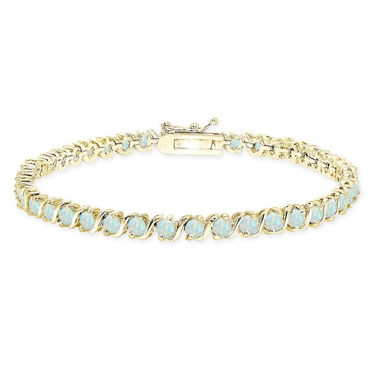 Yellow Gold Flashed Sterling Silver Created White Opal S Design Bar Classic Tennis Bracelet
