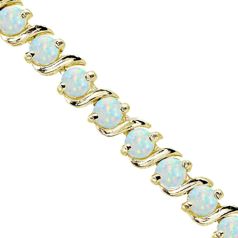 Yellow Gold Flashed Sterling Silver Created White Opal S Design Bar Classic Tennis Bracelet-2