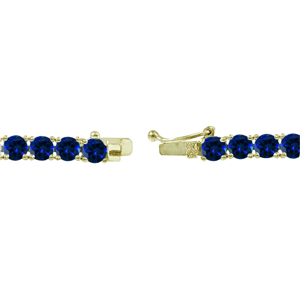 Yellow Gold Flashed Sterling Silver 4mm Created Blue Sapphire Round-cut Tennis Bracelet-2