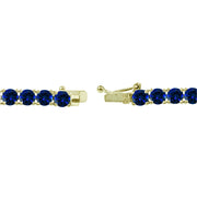 Yellow Gold Flashed Sterling Silver 4mm Created Blue Sapphire Round-cut Tennis Bracelet
