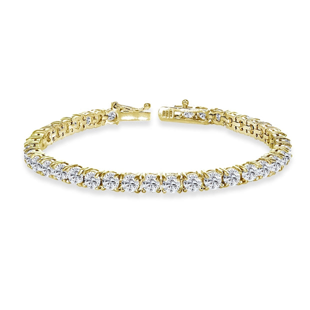 Yellow Gold Flashed Sterling Silver 4mm Created White Sapphire Round-cut Tennis Bracelet