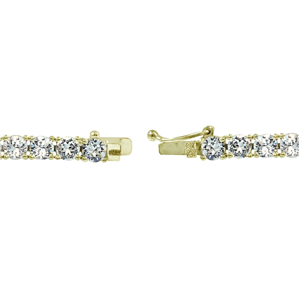 Yellow Gold Flashed Sterling Silver 4mm Created White Sapphire Round-cut Tennis Bracelet-2