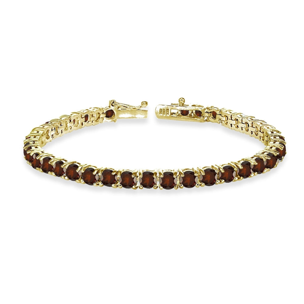 Yellow Gold Flashed Sterling Silver 4mm Garnet Round-cut Tennis Bracelet
