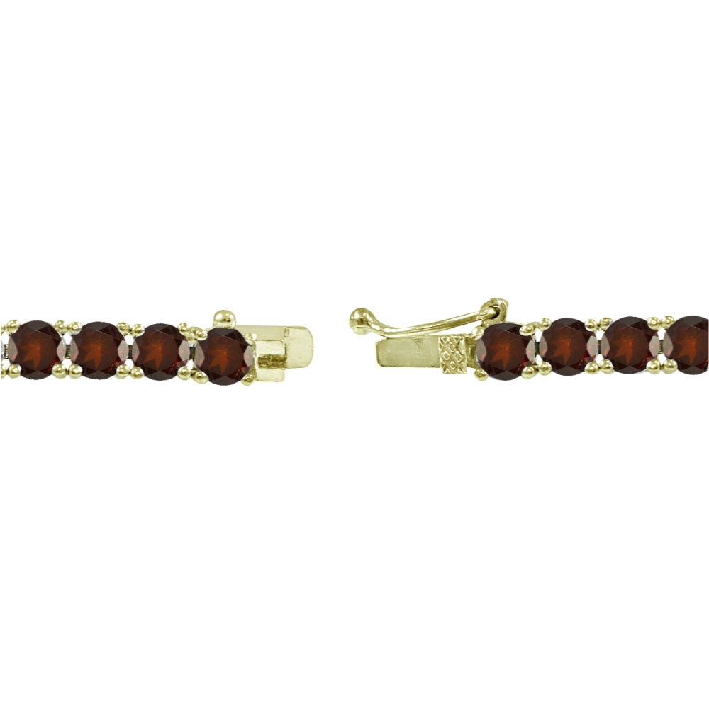 Yellow Gold Flashed Sterling Silver 4mm Garnet Round-cut Tennis Bracelet-2