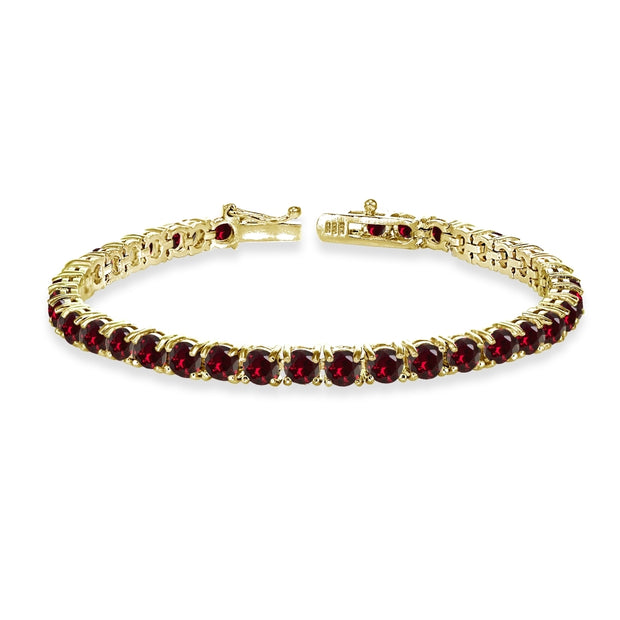 Yellow Gold Flashed Sterling Silver 4mm Created Ruby Round-cut Tennis Bracelet