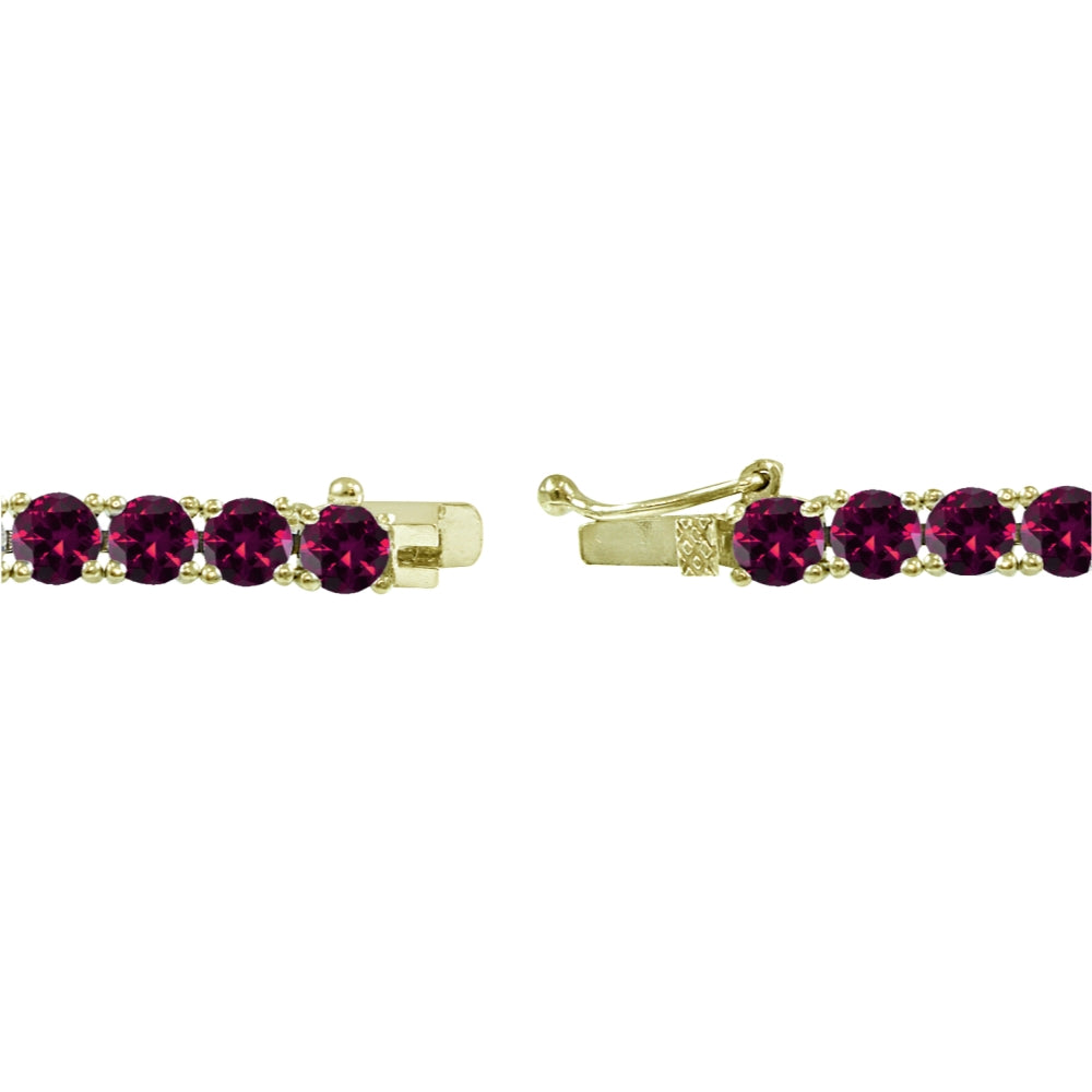 Yellow Gold Flashed Sterling Silver 4mm Created Ruby Round-cut Tennis Bracelet-2