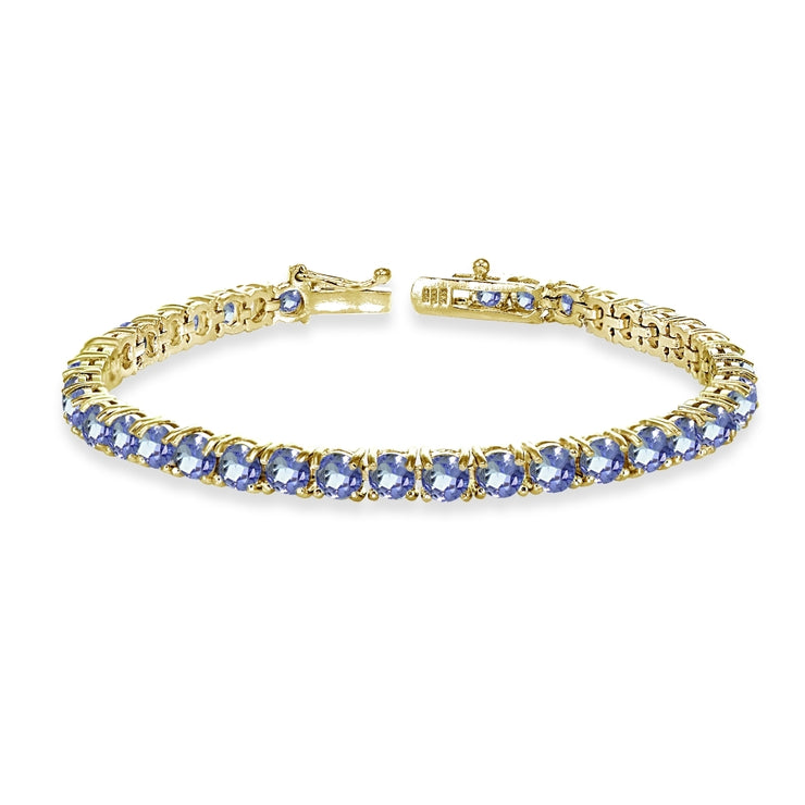 Yellow Gold Flashed Sterling Silver 4mm Tanzanite Round-cut Tennis Bracelet
