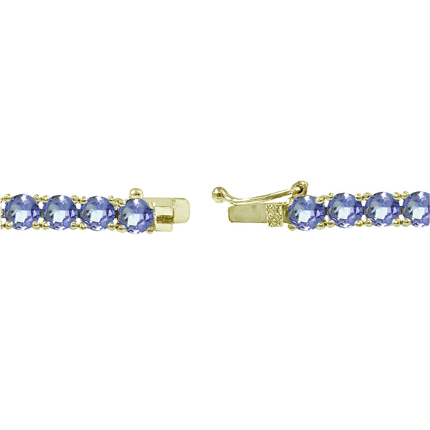 Yellow Gold Flashed Sterling Silver 4mm Tanzanite Round-cut Tennis Bracelet