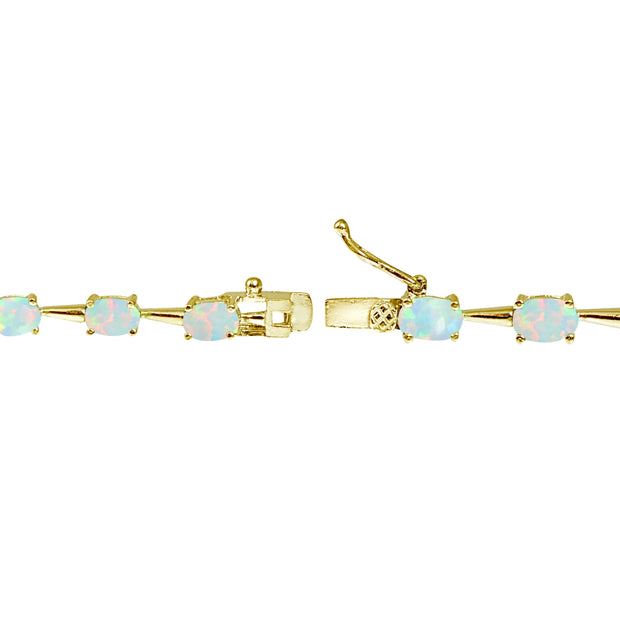 Yellow Gold Flashed Sterling Silver Created White Opal 6x4mm Oval Classic Link Tennis Bracelet
