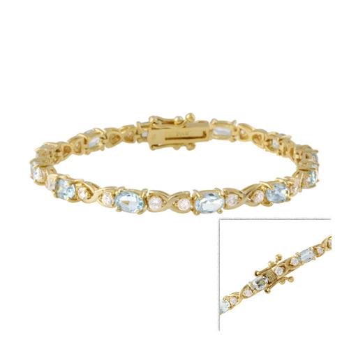 18k Gold over Sterling Silve Blue Topaz and CZ X & O Tennis Bracelet