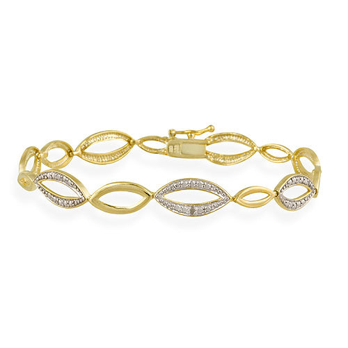 18K Gold over Sterling Silver Diamond Accent Marquise Link Bracelet