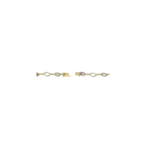 18K Gold over Sterling Silver Multi Gemstone & Diamond Accent Marquise Link Bracelet-2