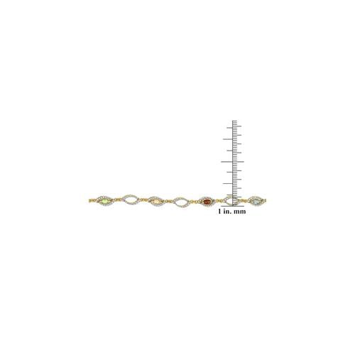 18K Gold over Sterling Silver Multi Gemstone & Diamond Accent Marquise Link Bracelet-3