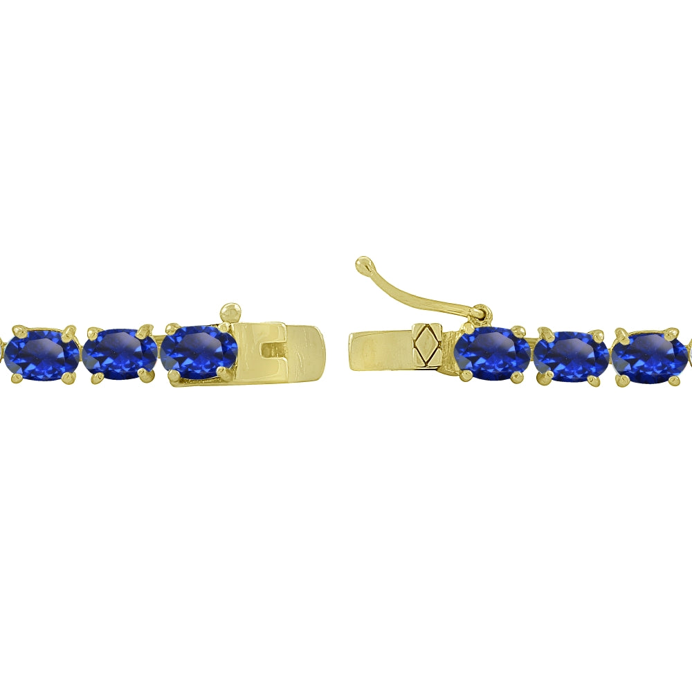 Yellow Gold Flashed Sterling Silver 6X4mm Created Blue Sapphire Oval-cut Tennis Bracelet-2