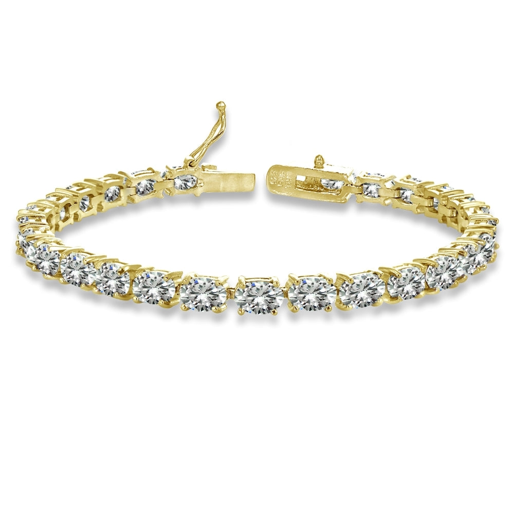 Yellow Gold Flashed Sterling Silver 6X4mm Created White Sapphire Oval-cut Tennis Bracelet