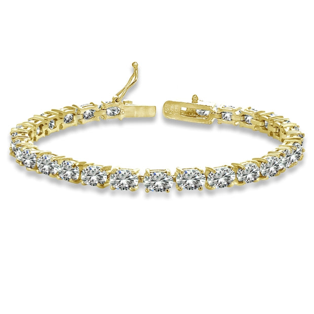 Yellow Gold Flashed Sterling Silver 6X4mm Created White Sapphire Oval-cut Tennis Bracelet