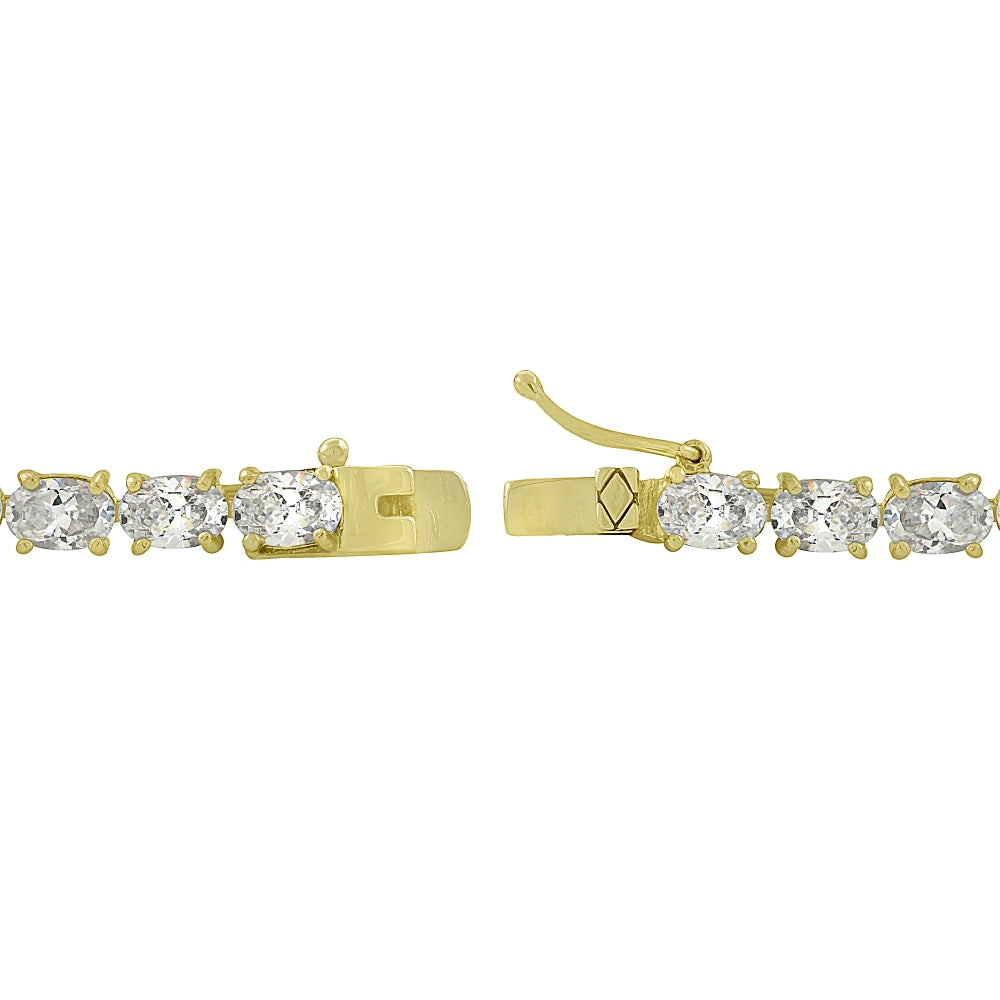 Yellow Gold Flashed Sterling Silver 6X4mm Created White Sapphire Oval-cut Tennis Bracelet-2