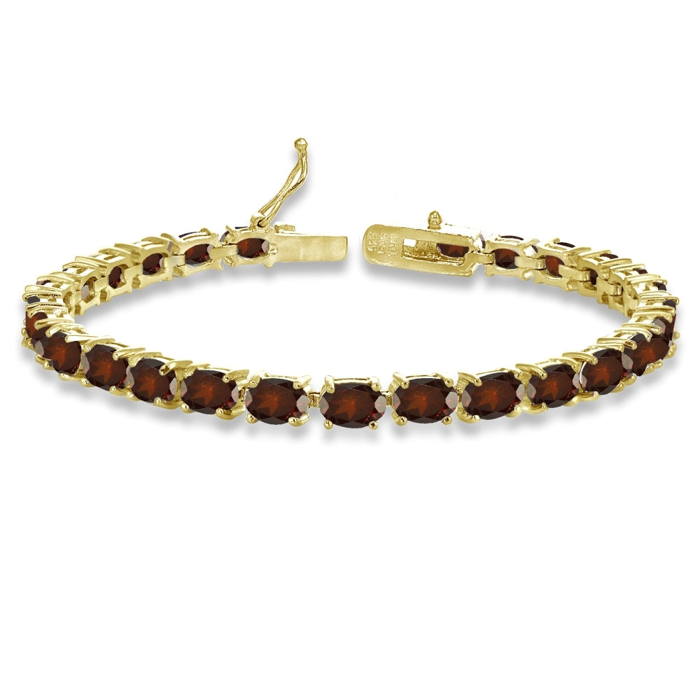Yellow Gold Flashed Sterling Silver 6X4mm Garnet Oval-cut Tennis Bracelet