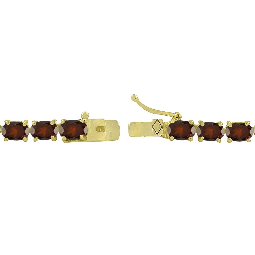 Yellow Gold Flashed Sterling Silver 6X4mm Garnet Oval-cut Tennis Bracelet-2