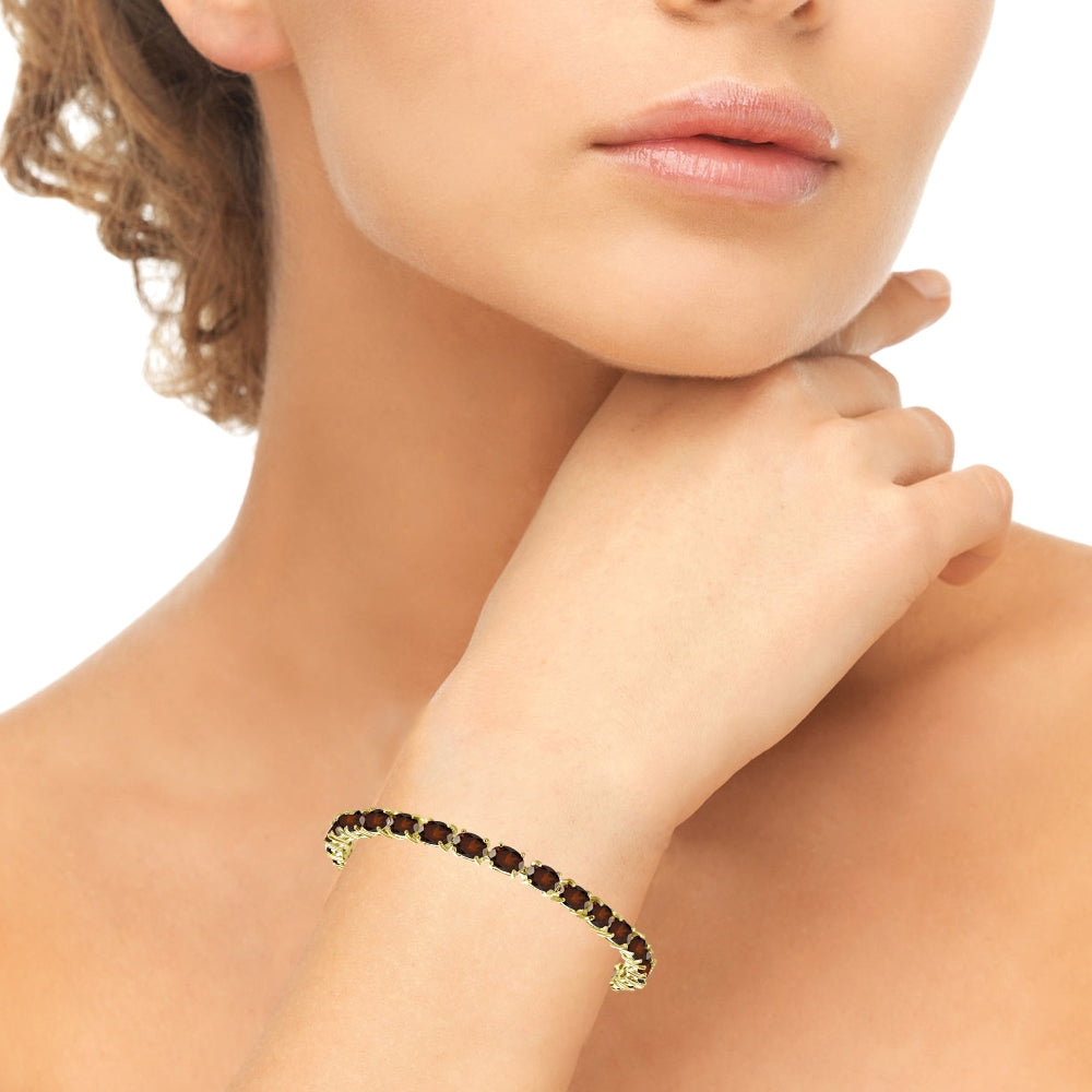 Yellow Gold Flashed Sterling Silver 6X4mm Garnet Oval-cut Tennis Bracelet-3