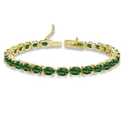 Yellow Gold Flashed Sterling Silver 6X4mm Simulated Emerald Oval-cut Tennis Bracelet