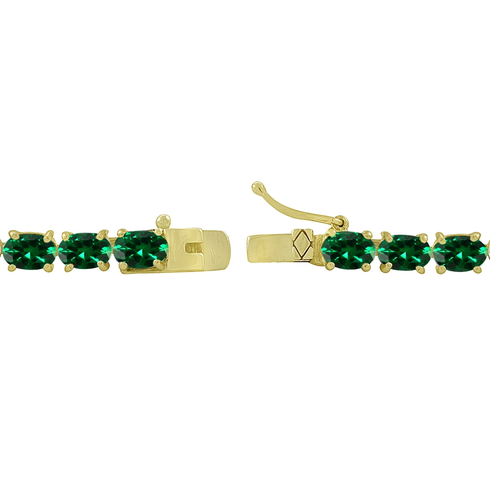 Yellow Gold Flashed Sterling Silver 6X4mm Simulated Emerald Oval-cut Tennis Bracelet-2