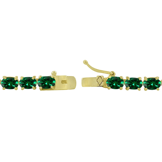 Yellow Gold Flashed Sterling Silver 6X4mm Simulated Emerald Oval-cut Tennis Bracelet