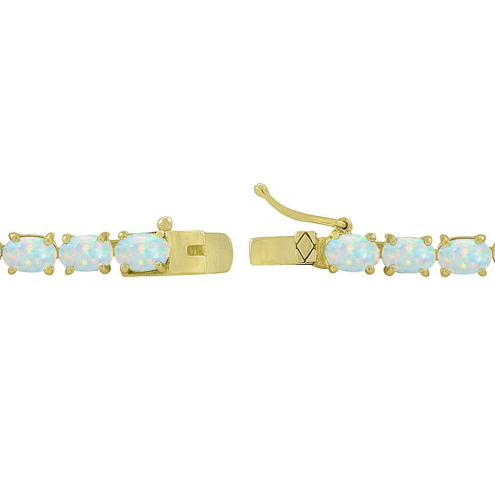 Yellow Gold Flashed Sterling Silver 6X4mm Created White Opal Oval-cut Tennis Bracelet-2