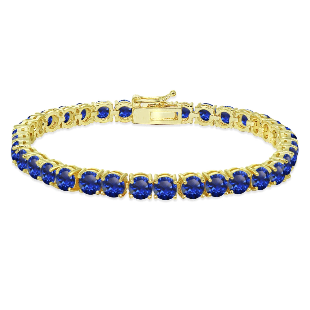 Yellow Gold Flashed Sterling Silver 5mm Created Blue Sapphire Round-cut Tennis Bracelet