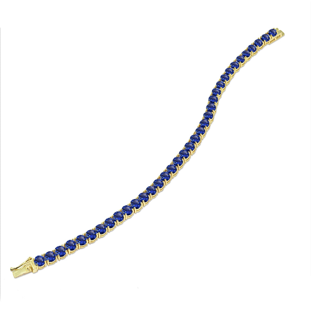 Yellow Gold Flashed Sterling Silver 5mm Created Blue Sapphire Round-cut Tennis Bracelet-3