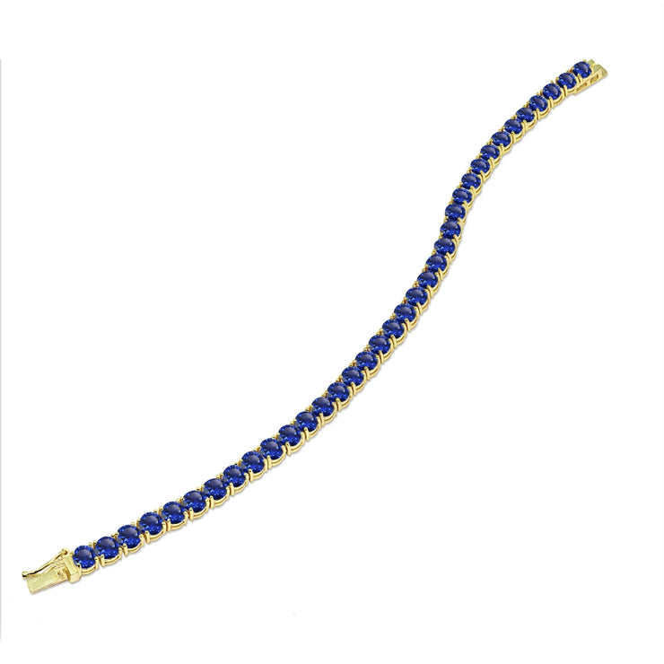 Yellow Gold Flashed Sterling Silver 5mm Created Blue Sapphire Round-cut Tennis Bracelet