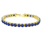 Yellow Gold Flashed Sterling Silver 5mm Created Blue Sapphire Round-cut Tennis Bracelet