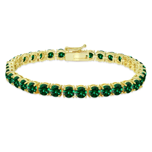 Yellow Gold Flashed Sterling Silver 5mm Created Emerald Round-cut Tennis Bracelet