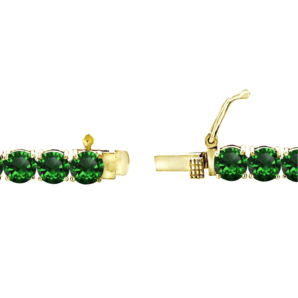 Yellow Gold Flashed Sterling Silver 5mm Created Emerald Round-cut Tennis Bracelet-2