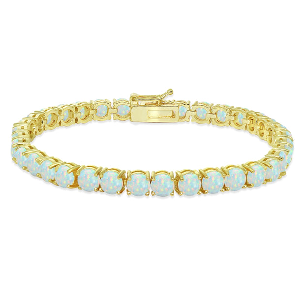 Yellow Gold Flashed Sterling Silver 5mm Created White Opal Round-cut Tennis Bracelet