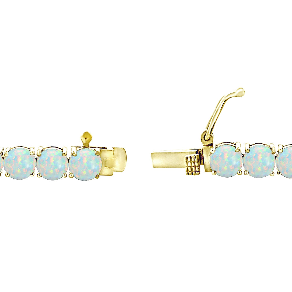 Yellow Gold Flashed Sterling Silver 5mm Created White Opal Round-cut Tennis Bracelet-2
