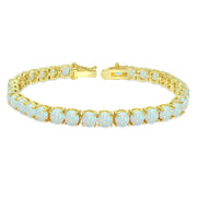 Yellow Gold Flashed Sterling Silver 5mm Created White Opal Round-cut Tennis Bracelet