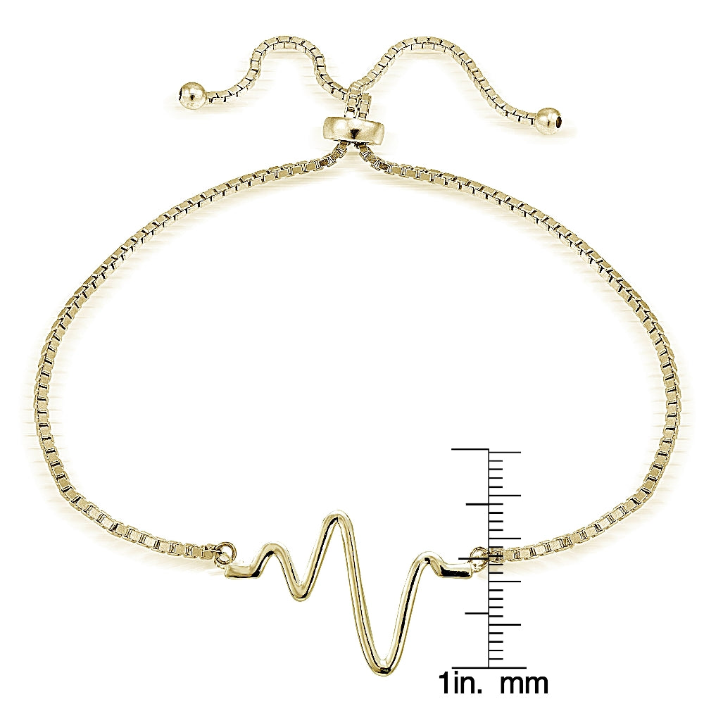 Gold Tone over Sterling Silver Heartbeat Polished Adjustable Bracelet-3