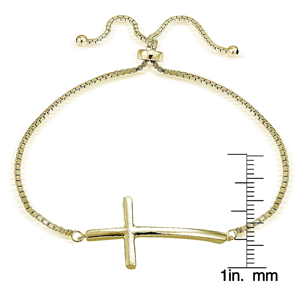 Yellow Gold Flashed Sterling Silver Cross Polished Adjustable Bracelet-3