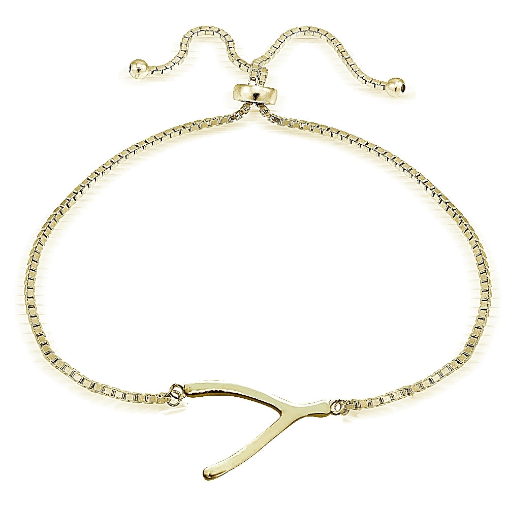 Gold Tone over Sterling Silver Wishbone Polished Adjustable Bracelet