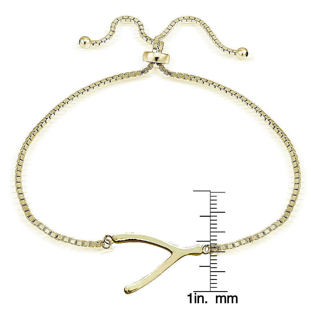 Gold Tone over Sterling Silver Wishbone Polished Adjustable Bracelet-3