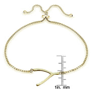 Gold Tone over Sterling Silver Wishbone Polished Adjustable Bracelet